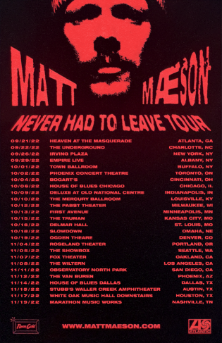 MATT MAESON ANNOUNCES 2022 NORTH AMERICAN TOUR